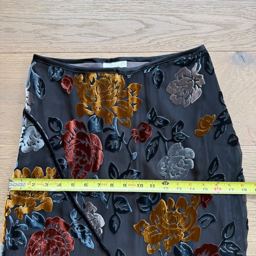 Hartnell Burnout Velvet Floral Maxi Skirt Black Gold Devore Handkerchief XS - Picture 7 of 8